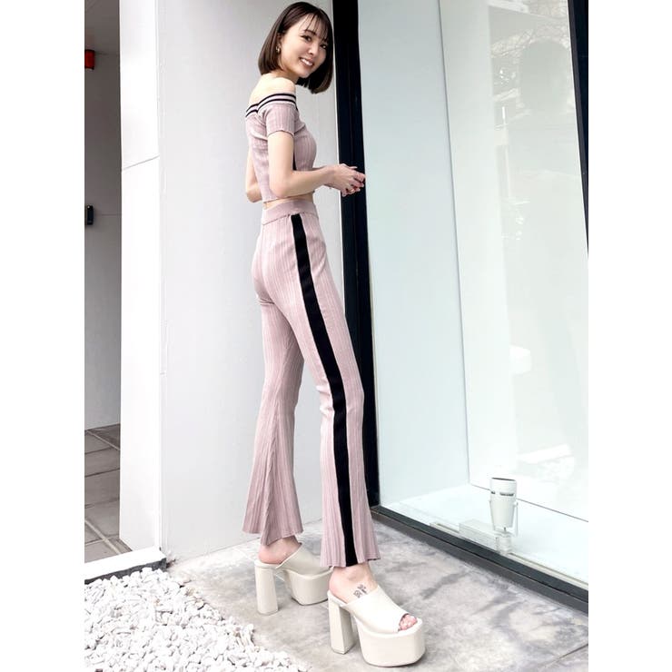 SET着用可】2WAYオフショルラインニットTOPS[品番：MKSW0051396