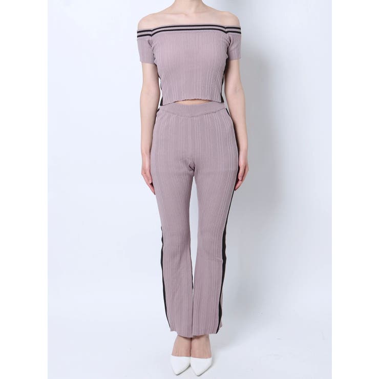 SET着用可】2WAYオフショルラインニットTOPS[品番：MKSW0051396