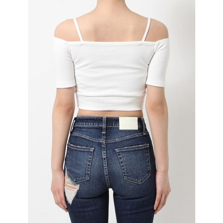 ハーフスリーブカシュクールオフショルショートTOPS[品番