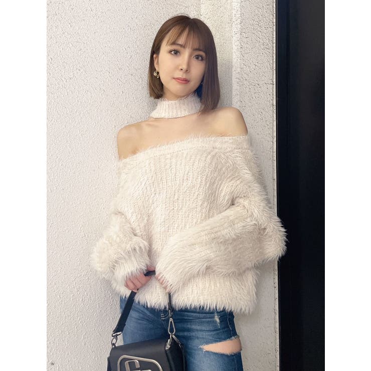 オフショルシャギーチョーカーニット TOPS[品番：MKSW0052580