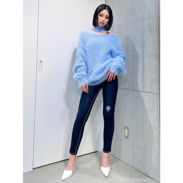 オフショルシャギーチョーカーニット TOPS[品番：MKSW0052580