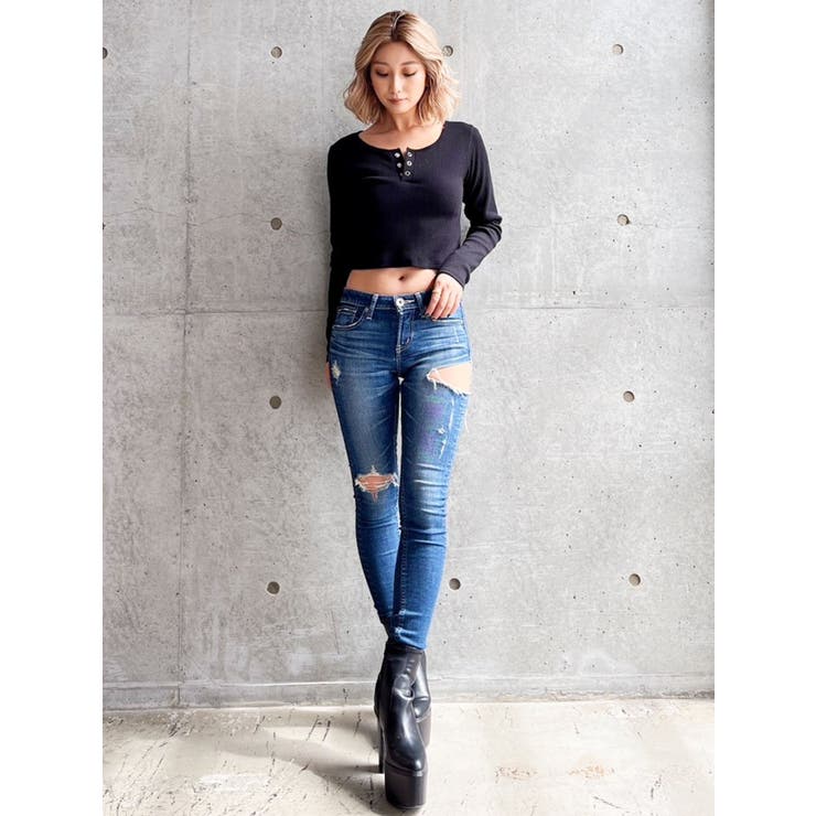 豪奢な BACK TOPS[品番：MKSW0053172]｜GYDA EMBROIDERYヘンリーネック トップス