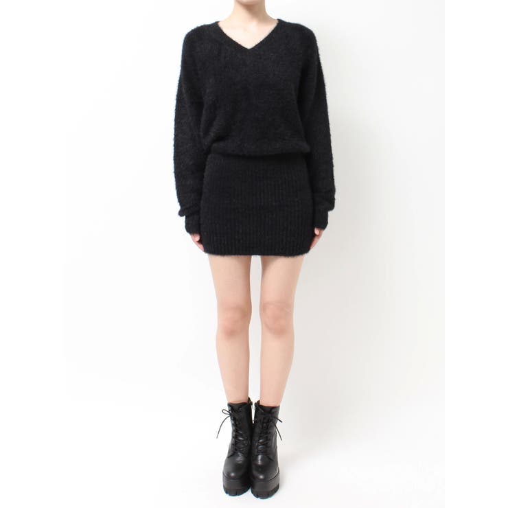 Vネック シャギーニットワンピース[品番：MKSW0054268]｜GYDA