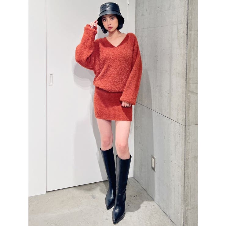 Vネック シャギーニットワンピース[品番：MKSW0054268]｜GYDA