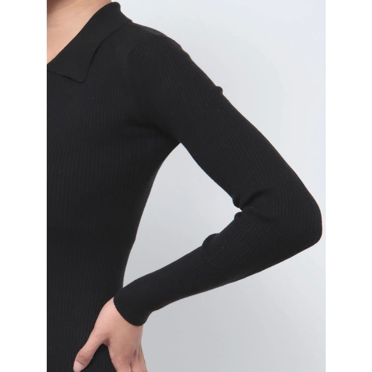 GYDA 黒 リブニットワンピース 長袖 ジェイダ GYDA ハーフZIPリブニットワンピース （BLK