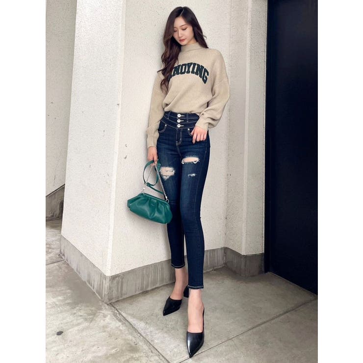H/W DOUBLE BELTデザインスキニーデニムパンツ[品番