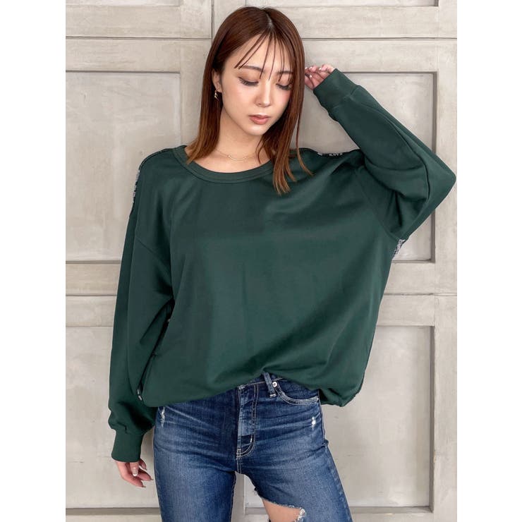 GYDA ニットドッキング スウェットトップス　ブラック GYDA Symmetry GYDA ニットドッキング スウェットトップス