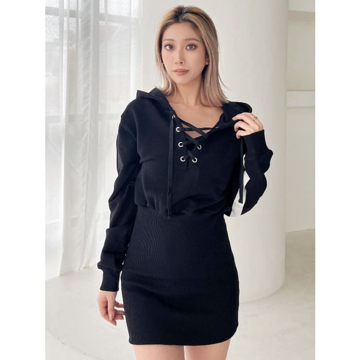 フロントレースアップドッキングスウェットワンピース[品番