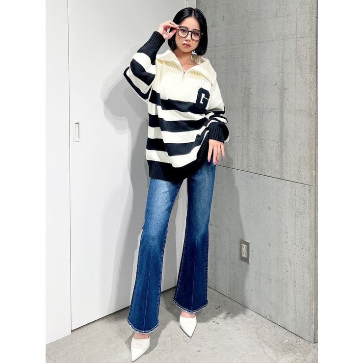 GYDA H/W SOFTフレアワイドデニムパンツ（アイスブルー