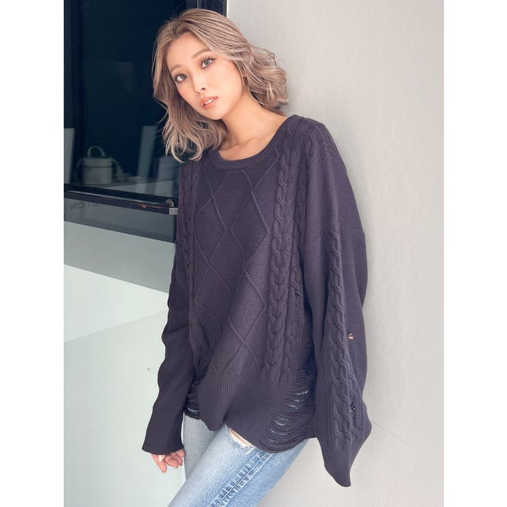 クラッシュ LOOSE ニットトップス | GYDA | 詳細画像23 