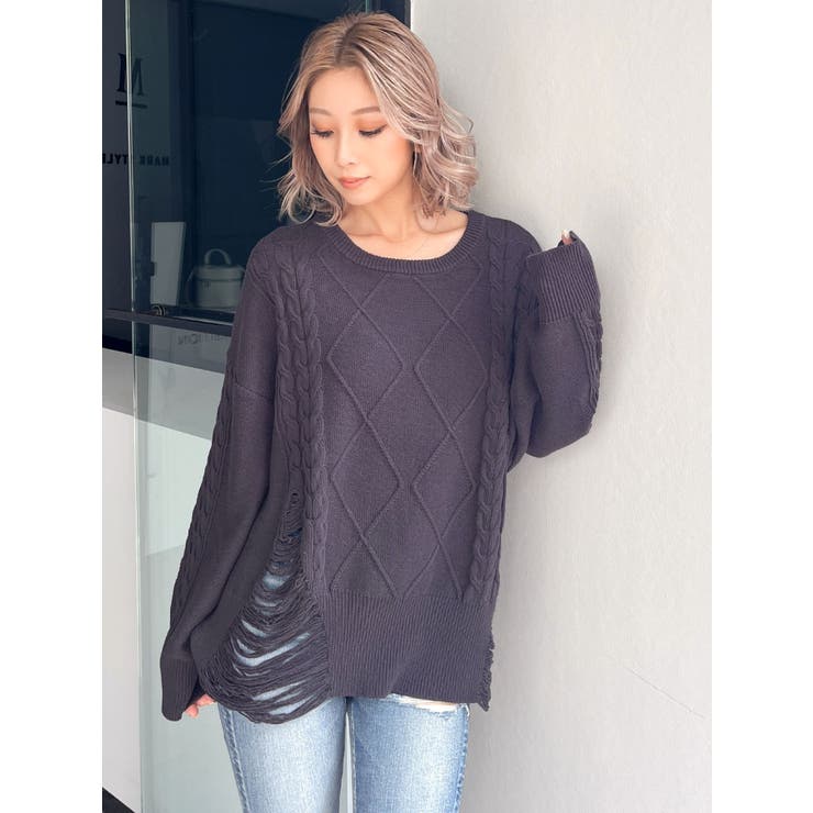 クラッシュ LOOSE ニットトップス | GYDA | 詳細画像24 