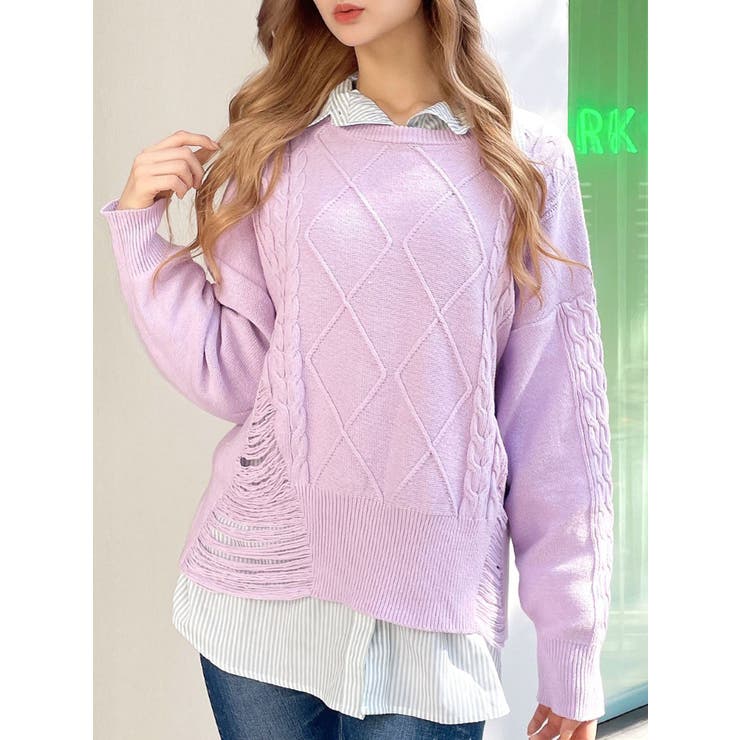 ラベンダー | クラッシュ LOOSE ニットトップス | GYDA