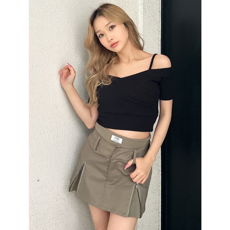 ハーフスリーブカシュクールオフショルショートTOPS[品番