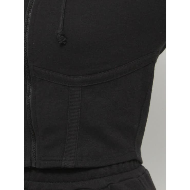 【最終値下げ】コルセットフードスウェットトップス セットアップ着用可】コルセットデザイン ZIP UP パーカー[品番