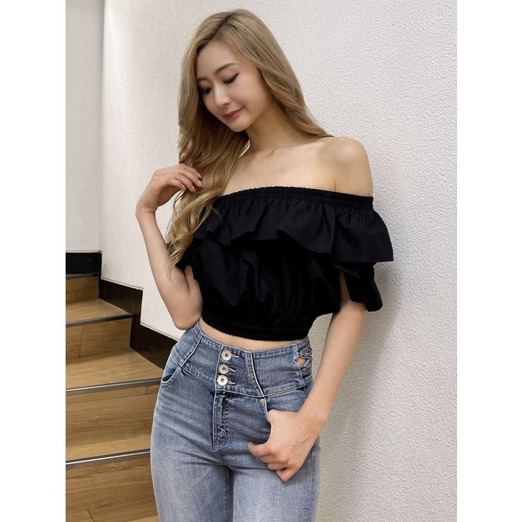ブラック | フリルオフショルブラウス | GYDA