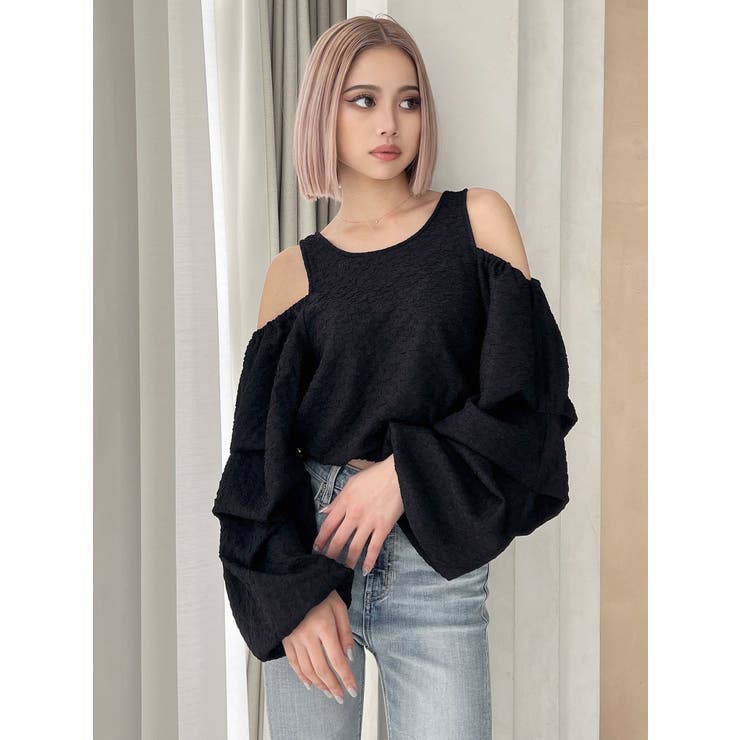 ブラック | ショルダーOPENジャカードブラウス | GYDA