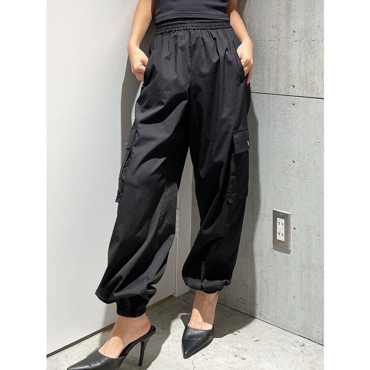 MOAA ナイロンパラシュートパ 無地 フルレングス テーパード パンツ