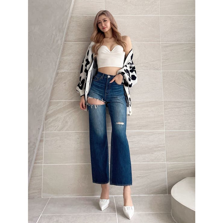 SIDE RIPPEDストレートワイドデニムパンツ[品番：MKSW0056186]｜GYDA