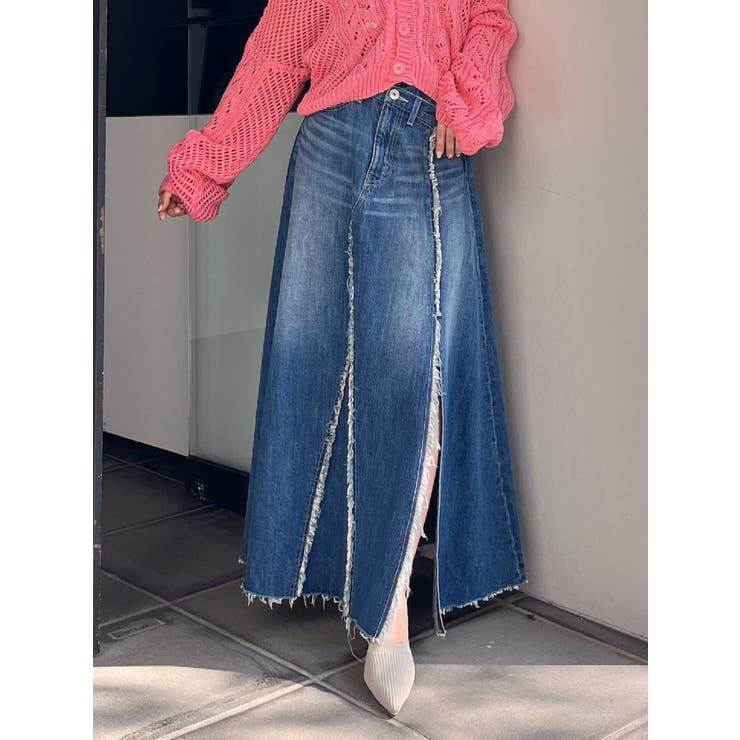 ブルー | OVERLAPリメイクデニムロングスカート | GYDA