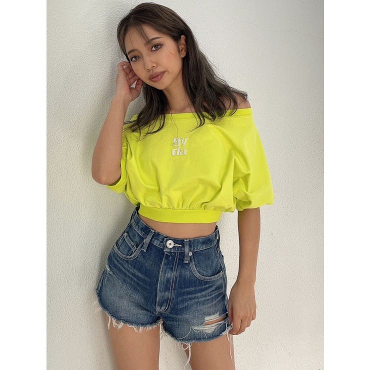 DABUWAWA♡抜け感トップス♡オフショルダー Square gyda エンボス オフショル トップス[品番：MKSW0056191
