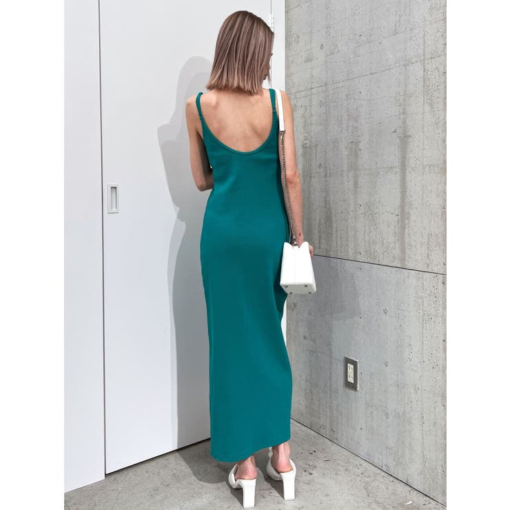 【ESCADA】エスカーダ タイトワンピース（34）肩パッド 金ボタン 個性的 パッド付】SIDEスリットテレコキャミロングワンピース[品番