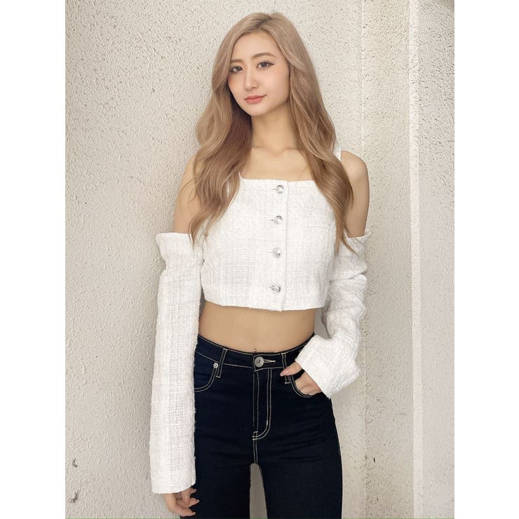 フロントボタン2WAY FANCYTWEEDブラウス | GYDA | 詳細画像6 