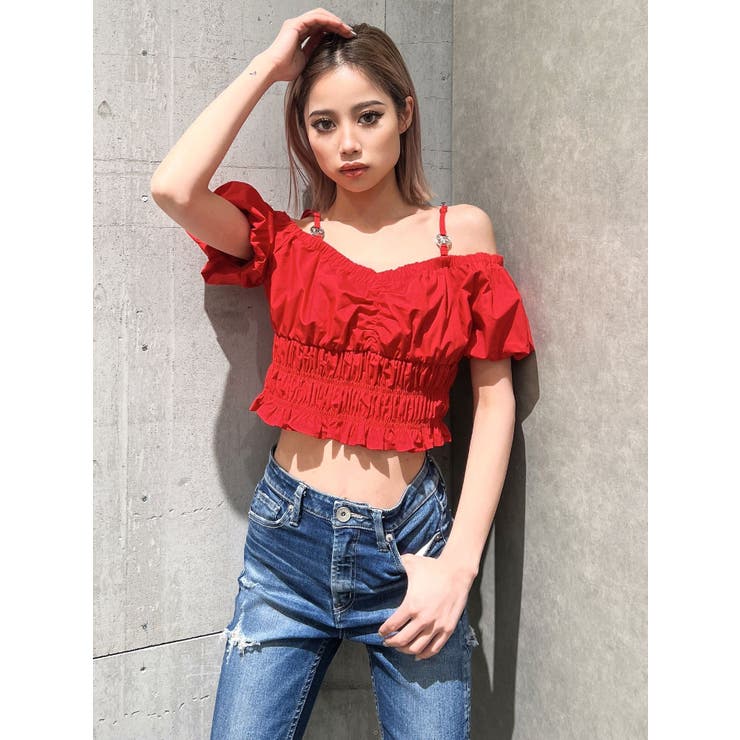 レッド | Symmetry GYDAチャームオフショルブラウス | GYDA