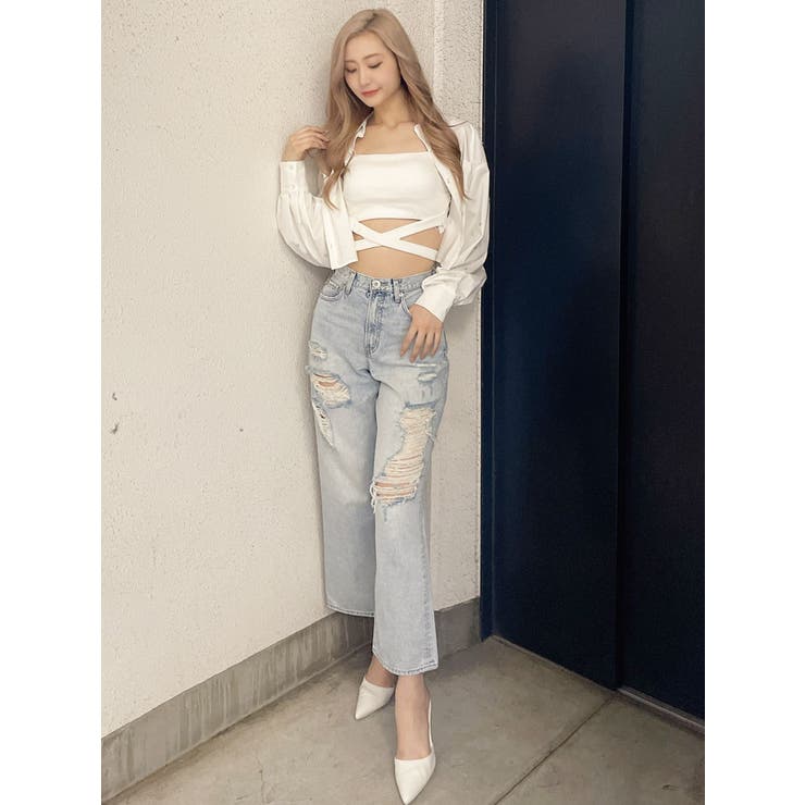ビジュー スタッズ ショート LOOSE シャツ[品番：MKSW0057654