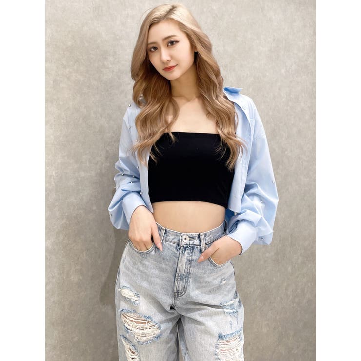 ビジュー スタッズ ショート LOOSE シャツ | GYDA | 詳細画像35 