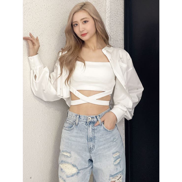 ビジュー スタッズ ショート LOOSE シャツ | GYDA | 詳細画像41 