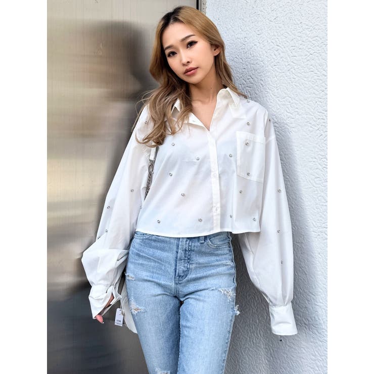 ビジュー スタッズ ショート LOOSE シャツ[品番：MKSW0057654