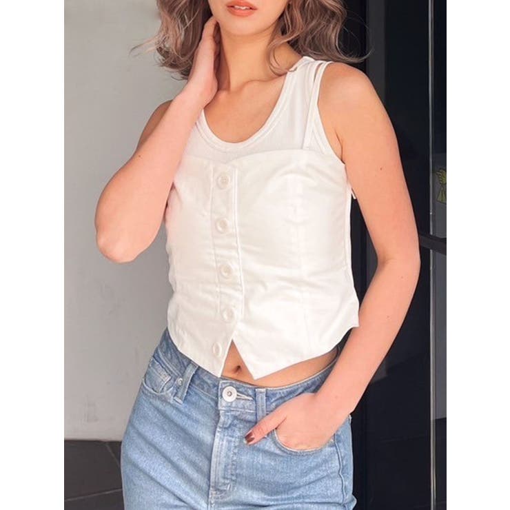 オフホワイト | タンクトップレイヤードベアブラウス | GYDA