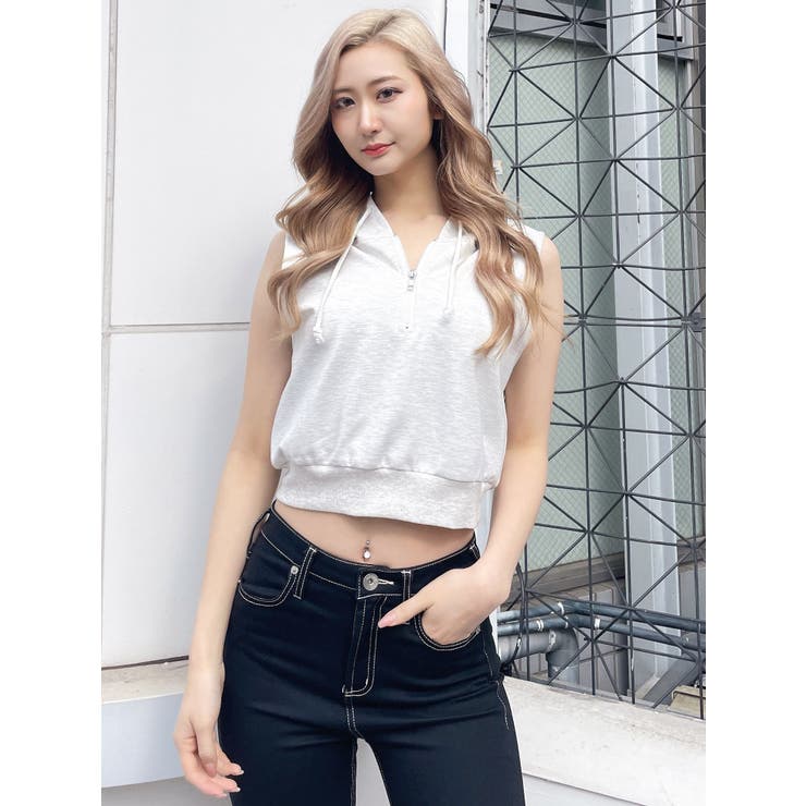 ハーフZIPノースリーブショートパーカー | GYDA | 詳細画像12 