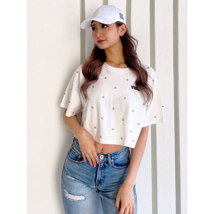 tシャツ DビジューTEE レディース VIBIN ビジュースタッズ ショートTシャツ[品番：MKSW0057618