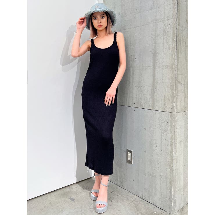 ブラック | TWISTショルダーストラップソフトタッチロングワンピース | GYDA