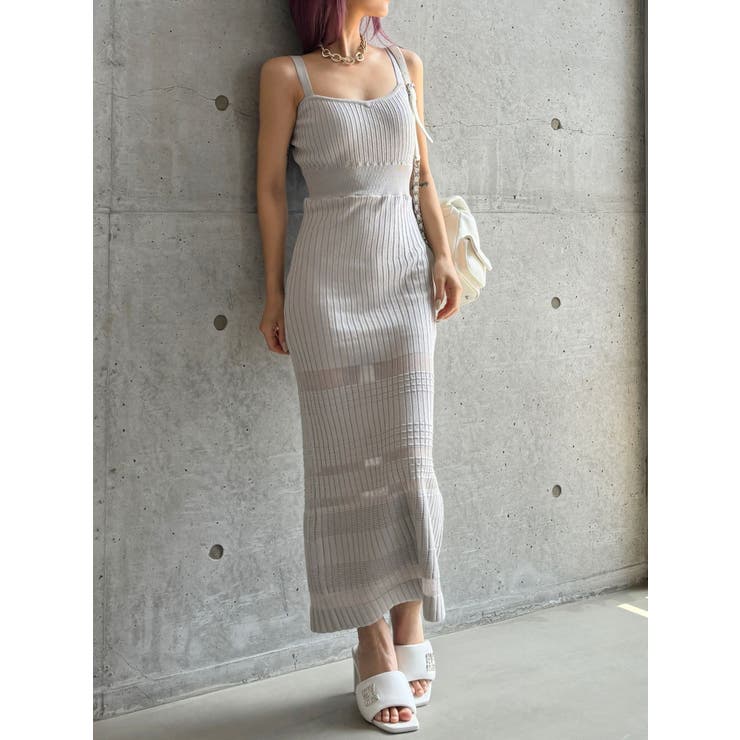 TINY】シースルーニットロングワンピース[品番:MKSW0059071 TINY】シースルーニットロングワンピース[品番:MKSW0059071