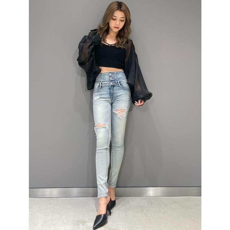 シアーラインストーンショートシャツ | GYDA | 詳細画像12 