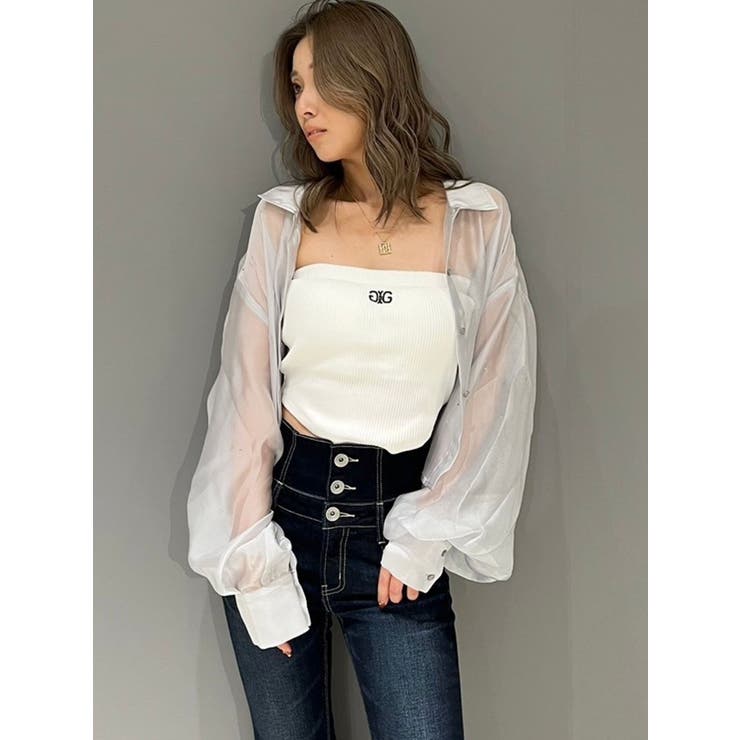 シアーラインストーンショートシャツ | GYDA | 詳細画像16 