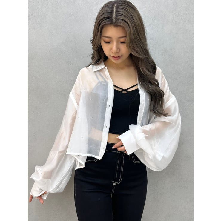 シアーラインストーンショートシャツ | GYDA | 詳細画像28 