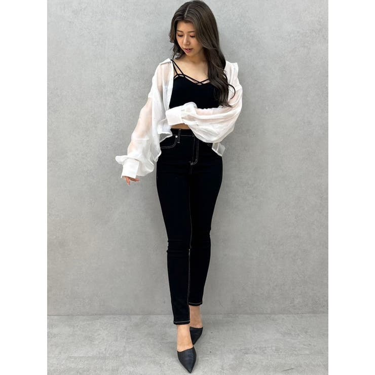 シアーラインストーンショートシャツ | GYDA | 詳細画像31 