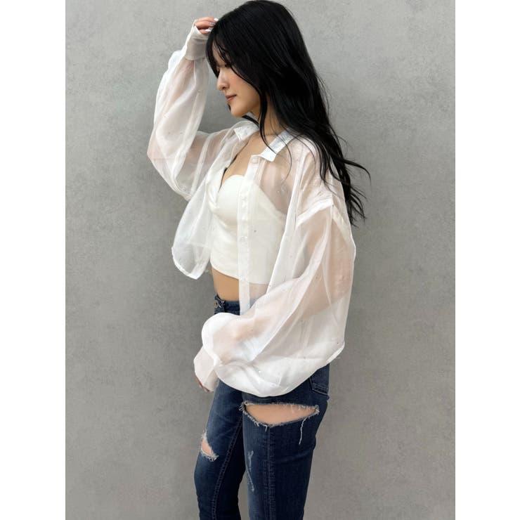 シアーラインストーンショートシャツ | GYDA | 詳細画像34 