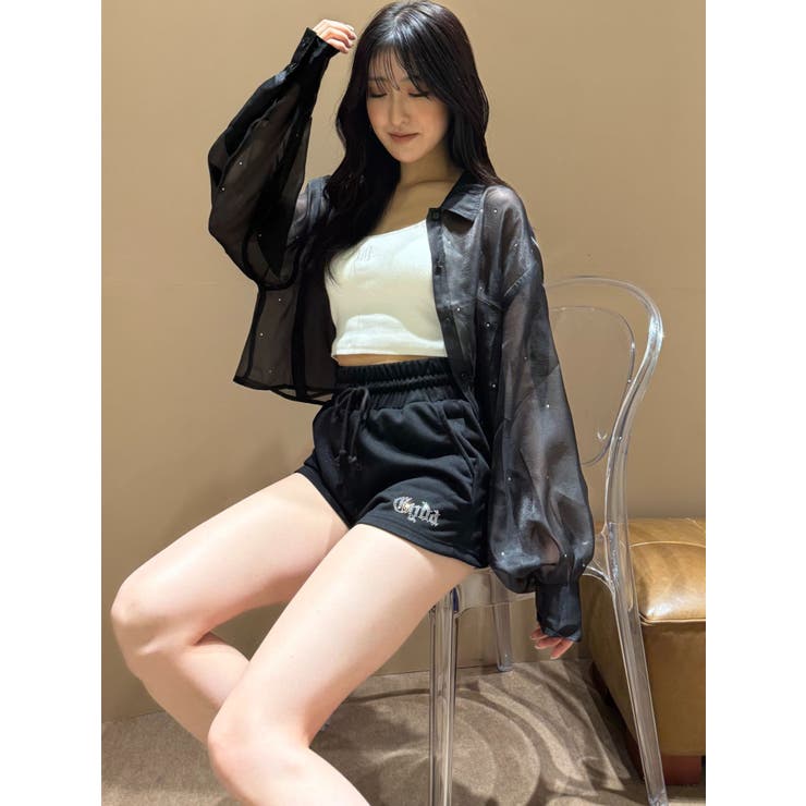 シアーラインストーンショートシャツ | GYDA | 詳細画像39 