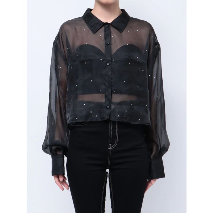 シアーラインストーンショートシャツ | GYDA | 詳細画像42 