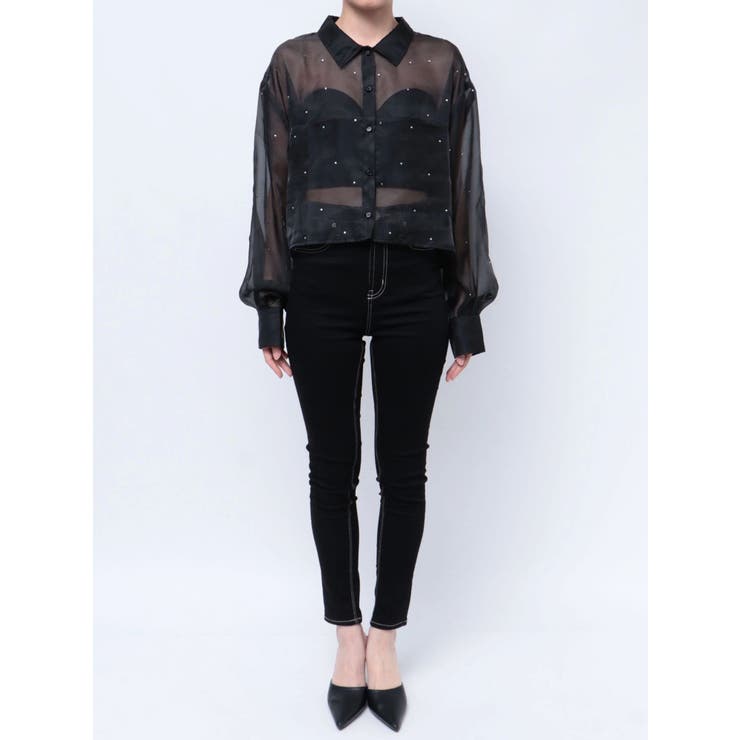 シアーラインストーンショートシャツ | GYDA | 詳細画像49 