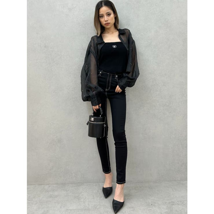 シアーラインストーンショートシャツ | GYDA | 詳細画像6 