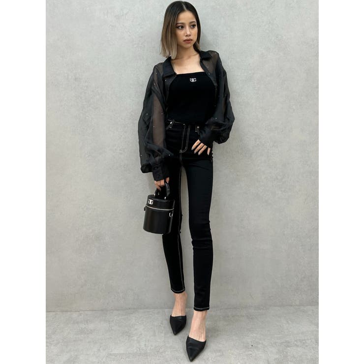 シアーラインストーンショートシャツ | GYDA | 詳細画像7 