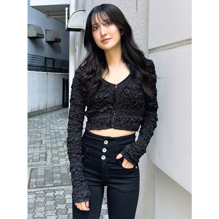 ブラック | シャーリング2WAYショートカーディガン | GYDA