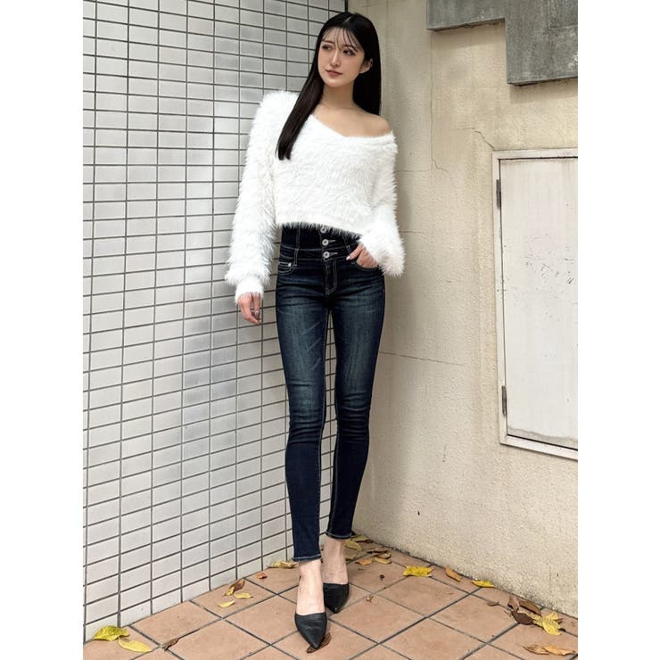 ハイウエストウエストクロススキニーデニムパンツ[品番:MKSW0060974 ハイウエストウエストクロススキニーデニムパンツ[品番:MKSW0060974