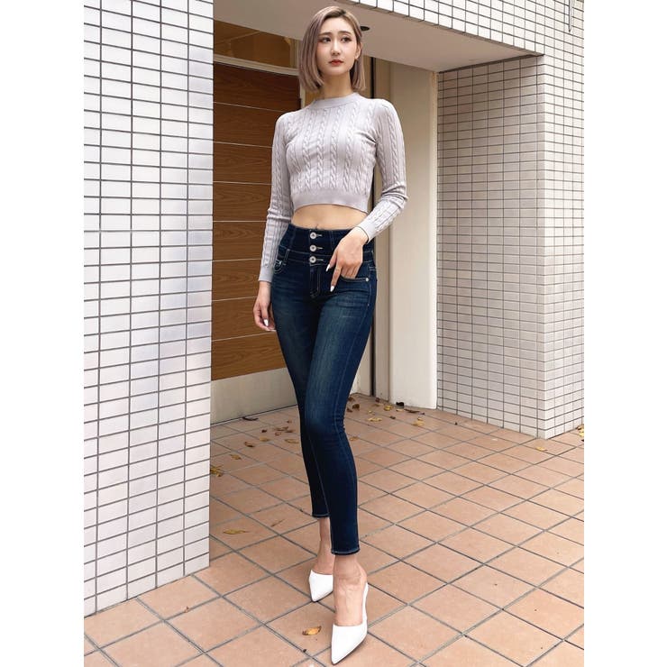 人気ブランド ハイウエストウエストクロススキニーデニムパンツ[品番 パンツ