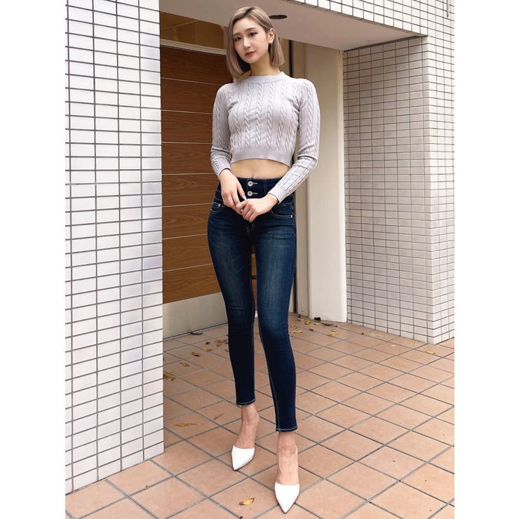 ⚠️★☆★ GYDA／ハイウエストウエストクロススキニーデニムパンツ ハイウエストウエストクロススキニーデニムパンツ（デニムパンツ